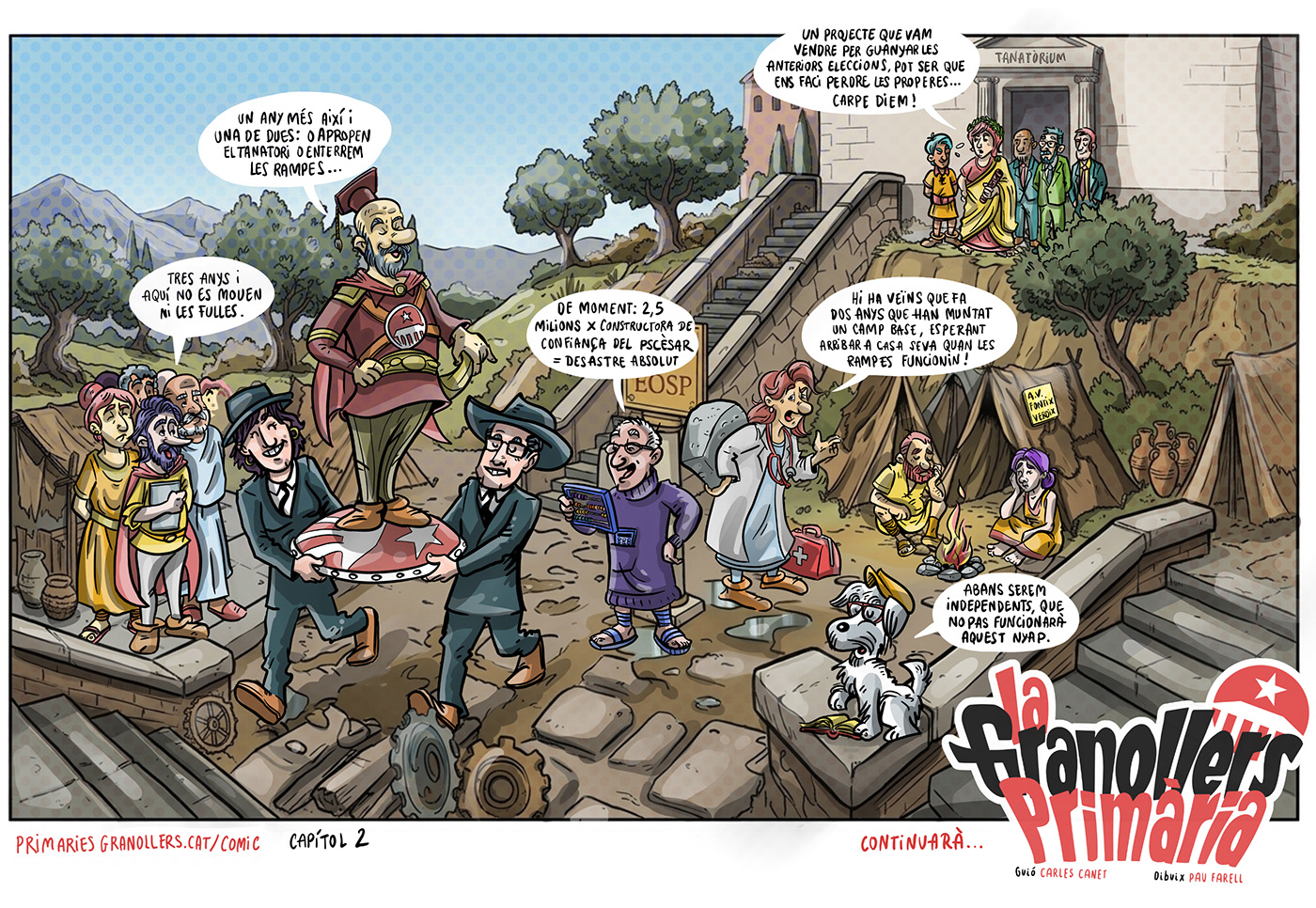 Vinyeta còmica sobre el mal funcionament de les rampes mecàniques de la Font Verda de Granollers
