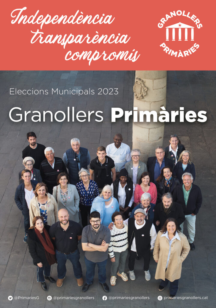 Cartell electoral de amb la foto de grup de Granollers Primàries per a les Eleccions Municipals 2023