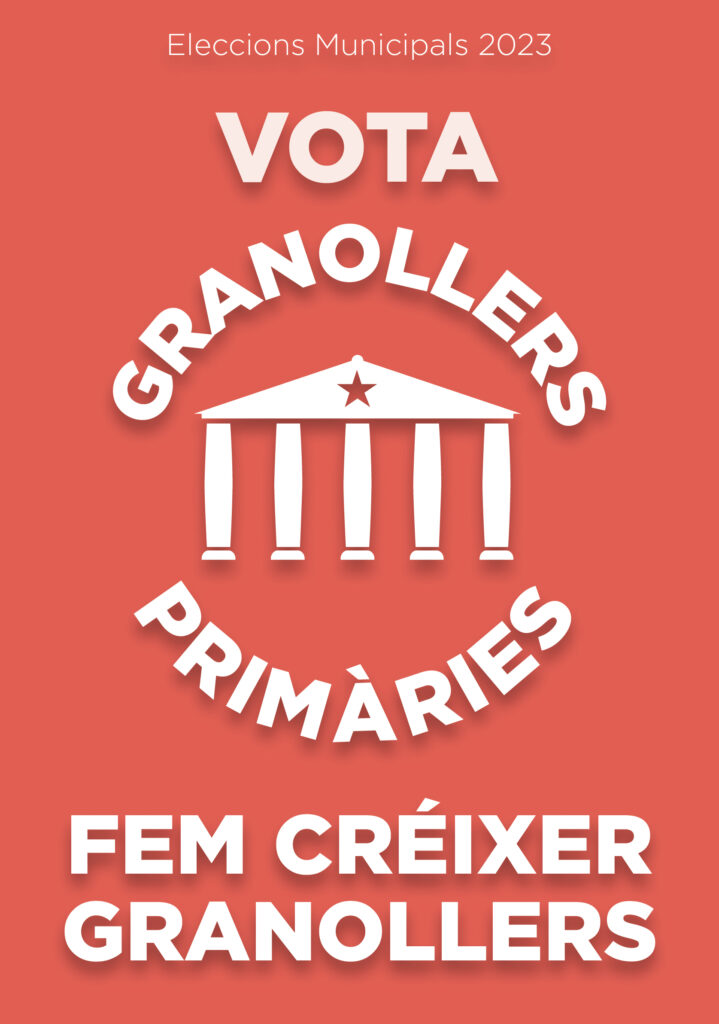 Cartell electoral color corall amb el logo de Granollers Primàries per a les Eleccions Municipals 2023